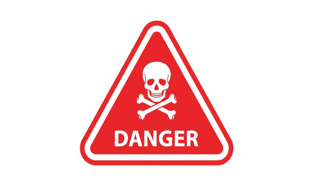 Warning sign with skull and crossbones on red triangle indicating danger and toxicity
