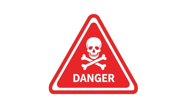 Warning sign with skull and crossbones on red triangle background indicating danger