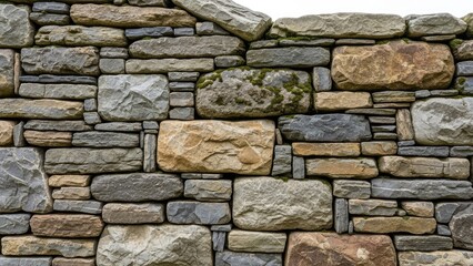 Obraz premium Rustic stone wall with mossy texture and natural stone patterns