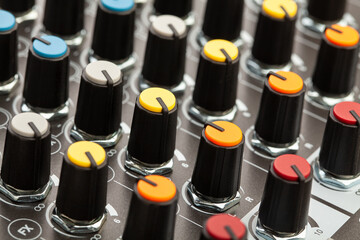 recording mixer eq knobs macro closeup detail