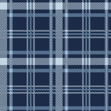 Blue tartan plaid pattern with navy and light blue stripes. Classic woven textile look with a clean, cozy feel, perfect for fabric prints, fashion, packaging, and seamless backgrounds.