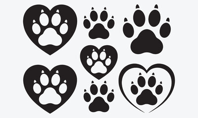 Fototapeta premium Pet paw icon Heart with dog, cat pet footprint. Paw print sign and symbol. Transparent png and vector illustration1