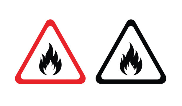 Warning signs with flame symbols in red and black triangles