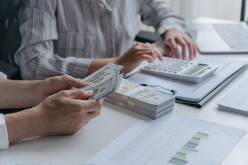 hands counting dollar bills, business finance and economy concept
