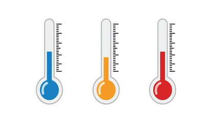 Three colorful thermometers with rising temperature levels