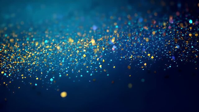 Birthday celebration theme for party event. A vibrant blue background with a multitude of multicolored bokeh lights, creating a mesmerizing and festive atmosphere.