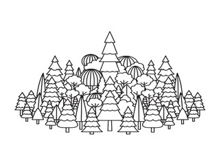 Obraz premium Dense forest shapes line art vector with a rich and complex composition