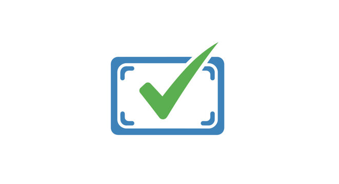 Green check mark in rectangle.
