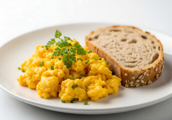 scrambled Cockatrice Egg & Crispy Foxtail Millet Bread., on sold white background