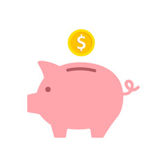 Piggy bank icon with dollar coin