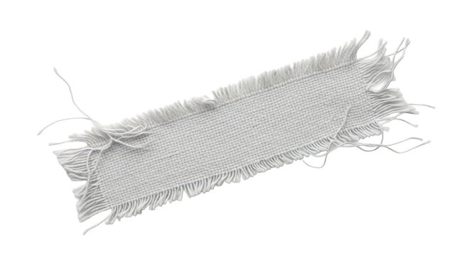 Blank frayed edge tape strip mockup, cloth threads loose, diagonal layout, worn texture, isolated on white background,