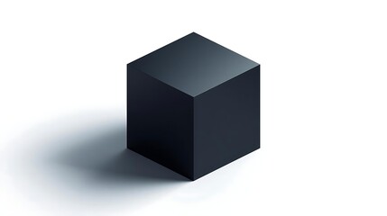 Fototapeta premium Minimal dark cube casting soft shadow on clean white surface symbolizing structure stability simplicity and modern abstract form