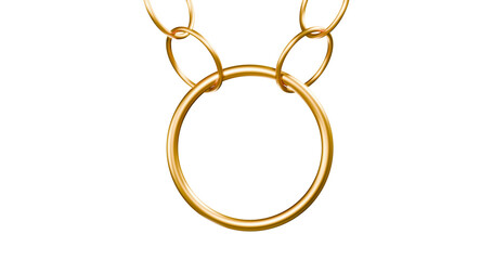 Golden rings necklace or chain hanging from top in a transparent background