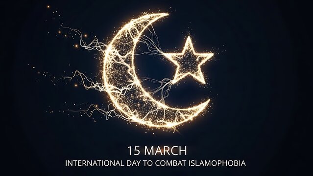 International day to combat islamophobia observed on 15 march with crescent moon and star symbolizing unity against discrimination