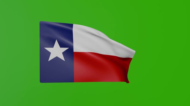 Waving Texas flag on green screen. State flag of Texas waving in the wind.