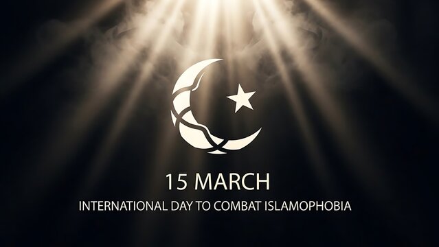 International day to combat islamophobia observed on 15 march with crescent moon and star symbolizing peace and unity
