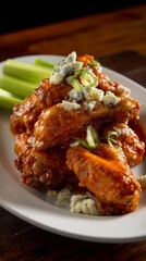 Buffalo chicken wings with blue cheese and celery