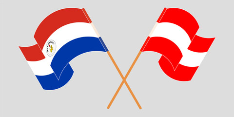 Crossed and waving flags of Republic of Paraguay and Austria. Vector illustration