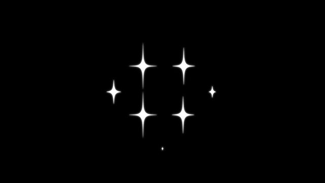 Twinkling star and 2d Flash star glowing, single star glitter, sparkle, twinkle animation on traparent, glowing light trails, 2D shining twinkle effect on black screen background. 4k video