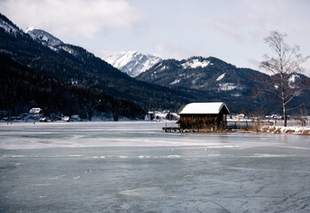 winter at the frozen Weissensee lake