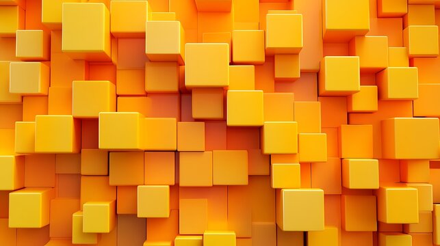 Vibrant orange and yellow 3d cubes arranged in a visually appealing geometric pattern on a textured background
