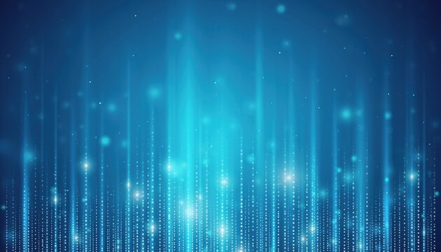 Modern blue background featuring vertical lines of glowing dots and light effects. Ideal for technology, futuristic, or data-related themes. Space for text and other design elements.