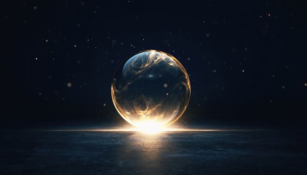 Abstract glowing orb with golden light on a dark surface, with a cosmic, magical feel. Suitable for fantasy, science fiction, or spiritual concepts.