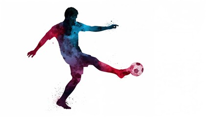Fototapeta premium Silhouette of a player kicking a soccer ball during a game at sunset