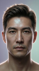 Obraz premium Realistic Studio Portrait of Man with Neutral Background Lighting