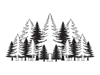 Obraz premium Traditional forest trees drawn in clean line art