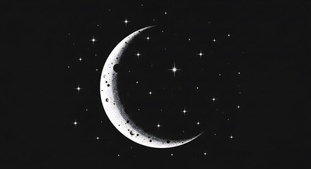 Naklejka premium Crescent Moon with Stars in Night Sky.