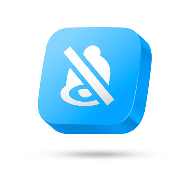 3D blue notification bell icon with a mute slash on a rounded square button isolated on white background for silent mode and app UI design