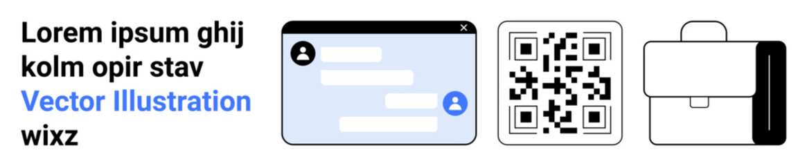 Fototapeta premium Marketing, business, technology, data sharing, communication, authentication. a chat window, a QR code and a briefcase. Marketing and business concepts for professional applications