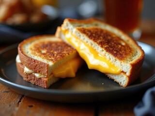 Grilled Cheese Sandwich. A freshly made grilled cheese sandwich with melted cheese on toasted bread.