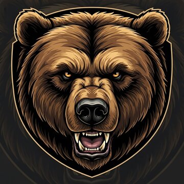 Illustration of a fierce brown bear face.