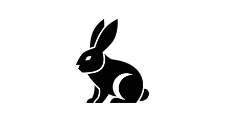 Black rabbit silhouette on white background