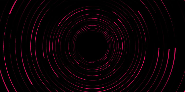 3D red black dynamic techno background on dark space. Tech banner with rotating circles style decoration. Modern graphic design element. Motion lines concept for web, flyer, card, or brochure cover