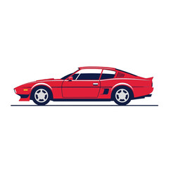 Obraz premium Red sports car, vintage retro design, side view, clean vector illustration