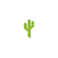 Obraz premium Minimal Green Cactus logo icon flat vector design