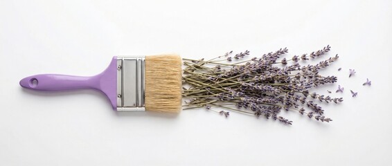 Paintbrush overflowing with fresh lavender, blending art and nature