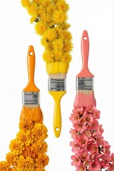 Colorful paintbrushes adorned with vibrant flowers, showcasing creativity