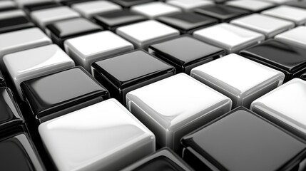 Obraz premium A grid of black and white glossy tiles with reflective surfaces arranged in a pattern