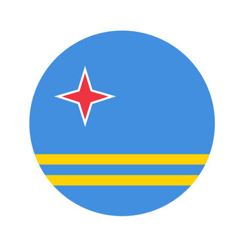 National flag of Aruba. Round Aruban flag. Vector Illustration.	