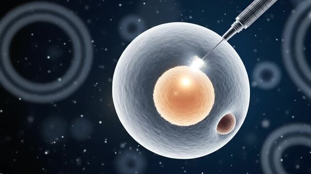 Embryo fertilization process needle injection cell biology science medical research laboratory health biotechnology microscopic life egg growth