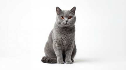 Obraz premium A beautiful grey cat sitting on a white background