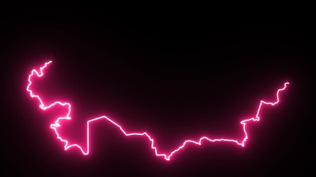 Kazakhstan Neon Map Outline Animation,Blue & Orange Energy Border on Black Background,Glowing Neon Map Outline Animation,Blue Orange Energy Lines,Futuristic Neon Map Outline,Blue & Orange Energy Borde