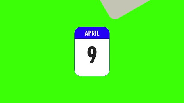 April Calendar Sheets Fluttering, Green Screen