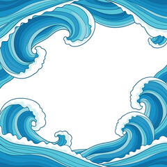 Vibrant blue wave border design with foam and copy space for text and content framing