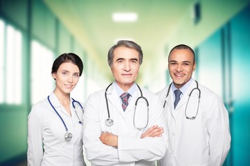 Fototapeta premium Diverse Medical Professionals in Hospital Corridor