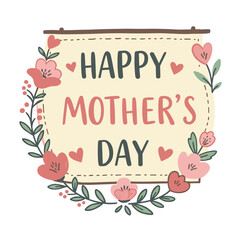 Obraz premium Happy Mother's Day banner with flowers and hearts in pastel colors 